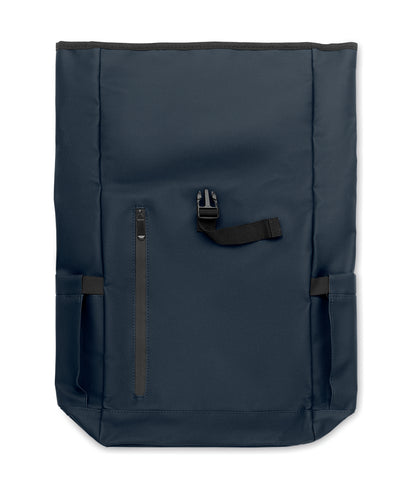 Rolltop-Rucksack aus PU-beschichtetem 600D RPET-Polyester und RPET-Polyesterfutter. 15'' Laptop-Fach. Gepolsterter Netzrücken mit