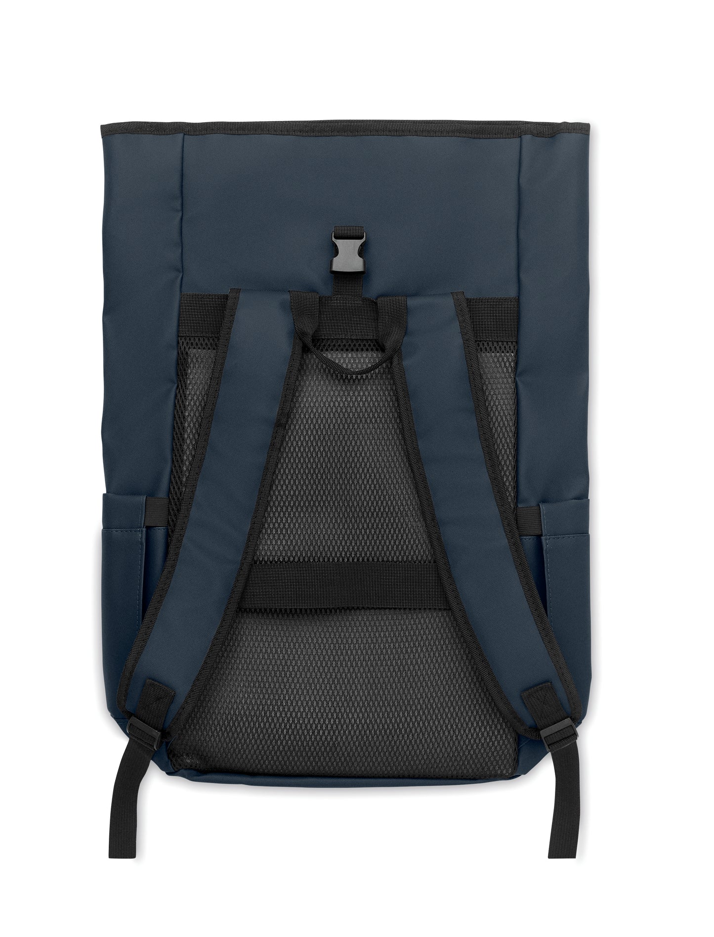 Rolltop-Rucksack aus PU-beschichtetem 600D RPET-Polyester und RPET-Polyesterfutter. 15'' Laptop-Fach. Gepolsterter Netzrücken mit