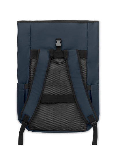 Rolltop-Rucksack aus PU-beschichtetem 600D RPET-Polyester und RPET-Polyesterfutter. 15'' Laptop-Fach. Gepolsterter Netzrücken mit