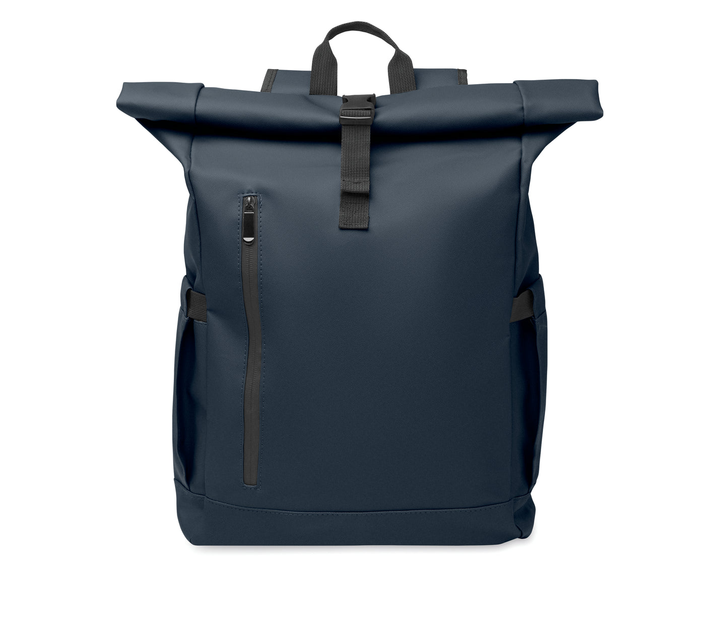 Rolltop-Rucksack aus PU-beschichtetem 600D RPET-Polyester und RPET-Polyesterfutter. 15'' Laptop-Fach. Gepolsterter Netzrücken mit