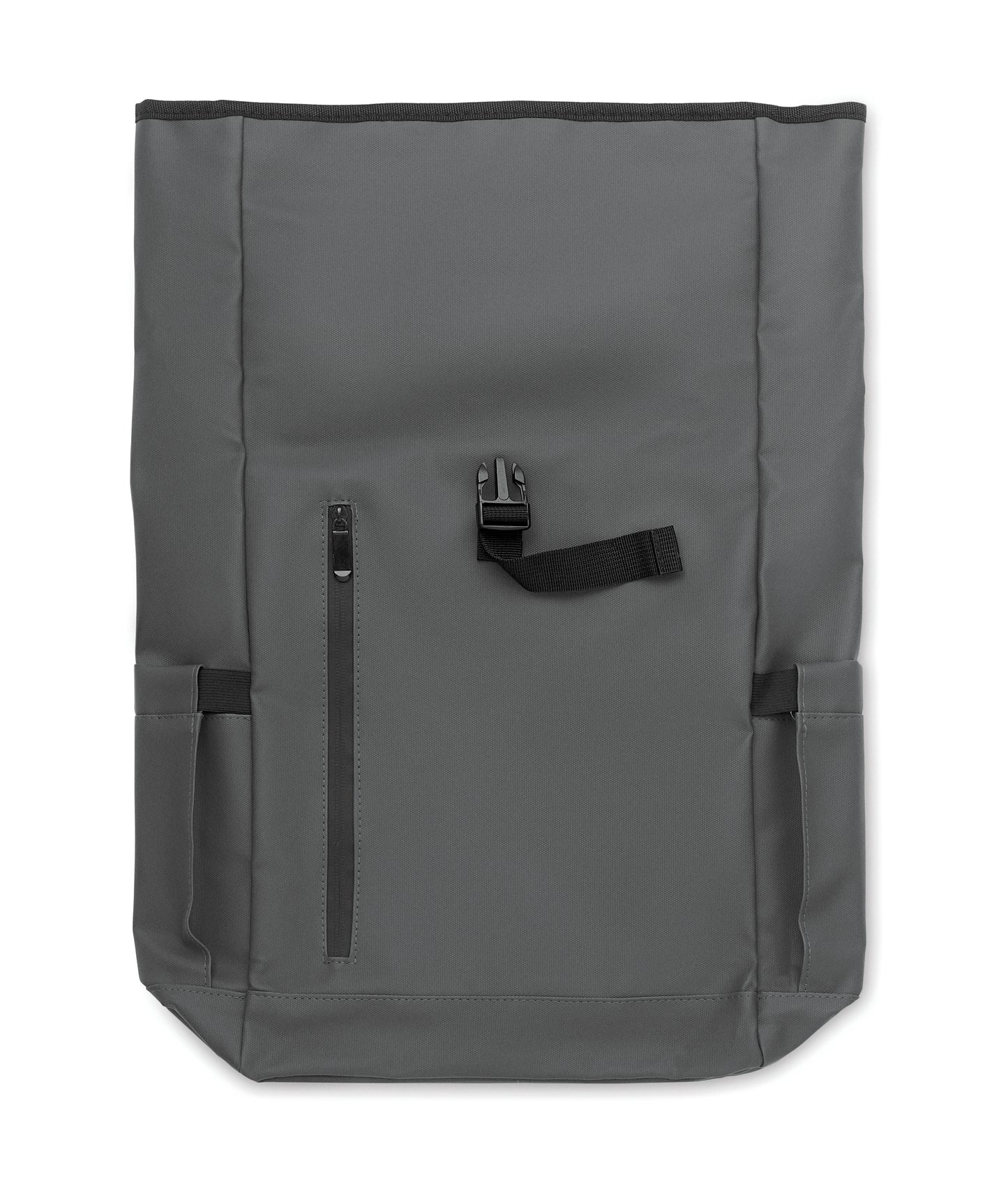 Rolltop-Rucksack aus PU-beschichtetem 600D RPET-Polyester und RPET-Polyesterfutter. 15'' Laptop-Fach. Gepolsterter Netzrücken mit