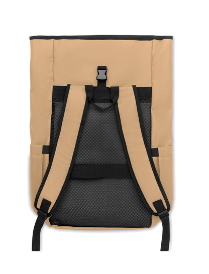 Rolltop-Rucksack aus PU-beschichtetem 600D RPET-Polyester und RPET-Polyesterfutter. 15'' Laptop-Fach. Gepolsterter Netzrücken mit