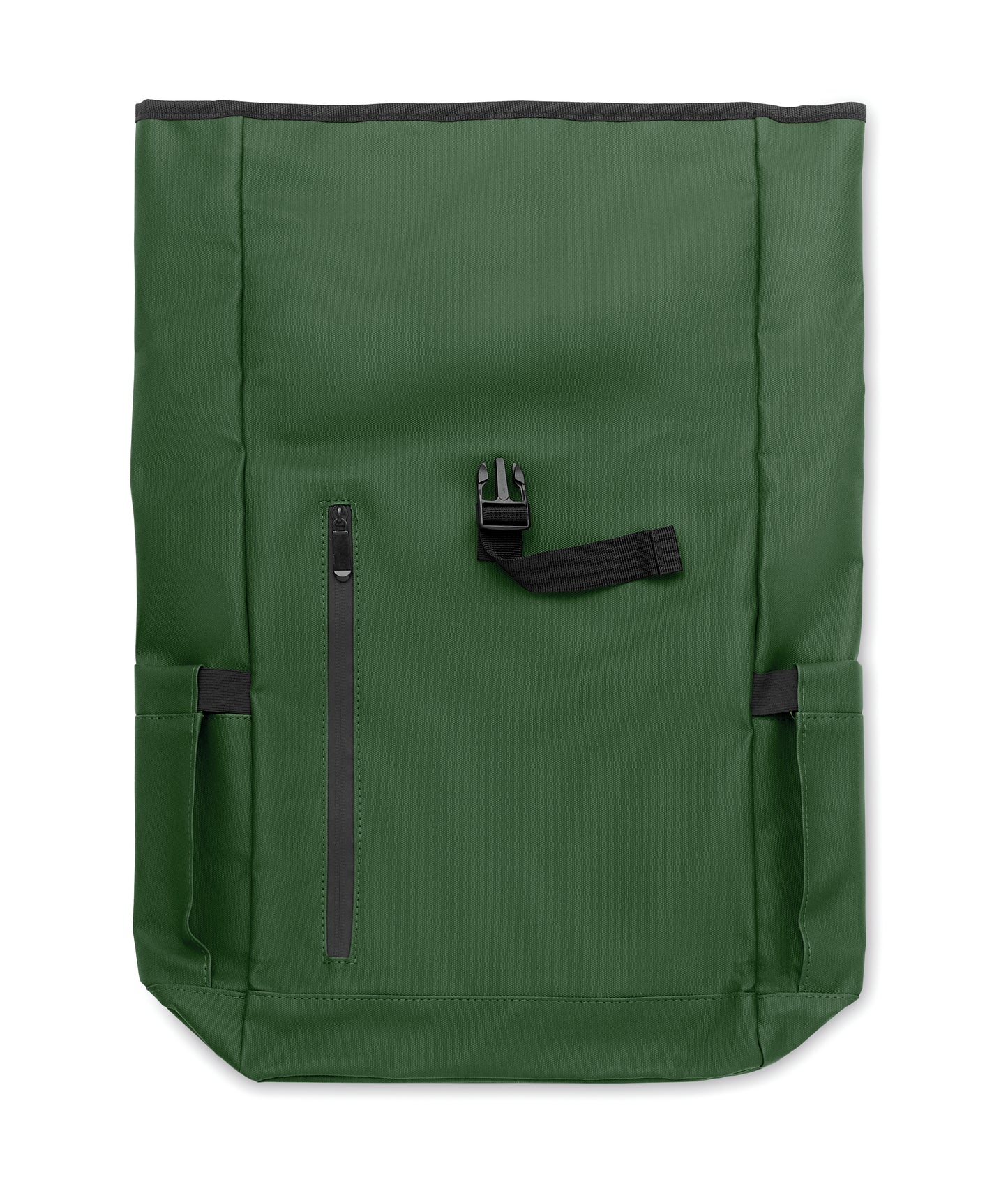 Rolltop-Rucksack aus PU-beschichtetem 600D RPET-Polyester und RPET-Polyesterfutter. 15'' Laptop-Fach. Gepolsterter Netzrücken mit