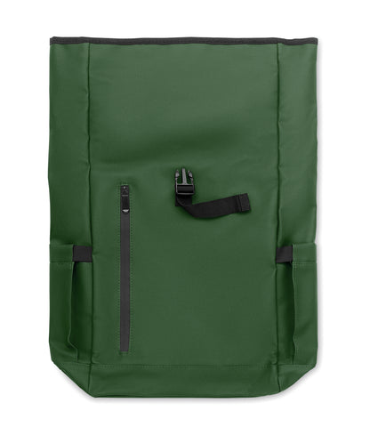 Rolltop-Rucksack aus PU-beschichtetem 600D RPET-Polyester und RPET-Polyesterfutter. 15'' Laptop-Fach. Gepolsterter Netzrücken mit