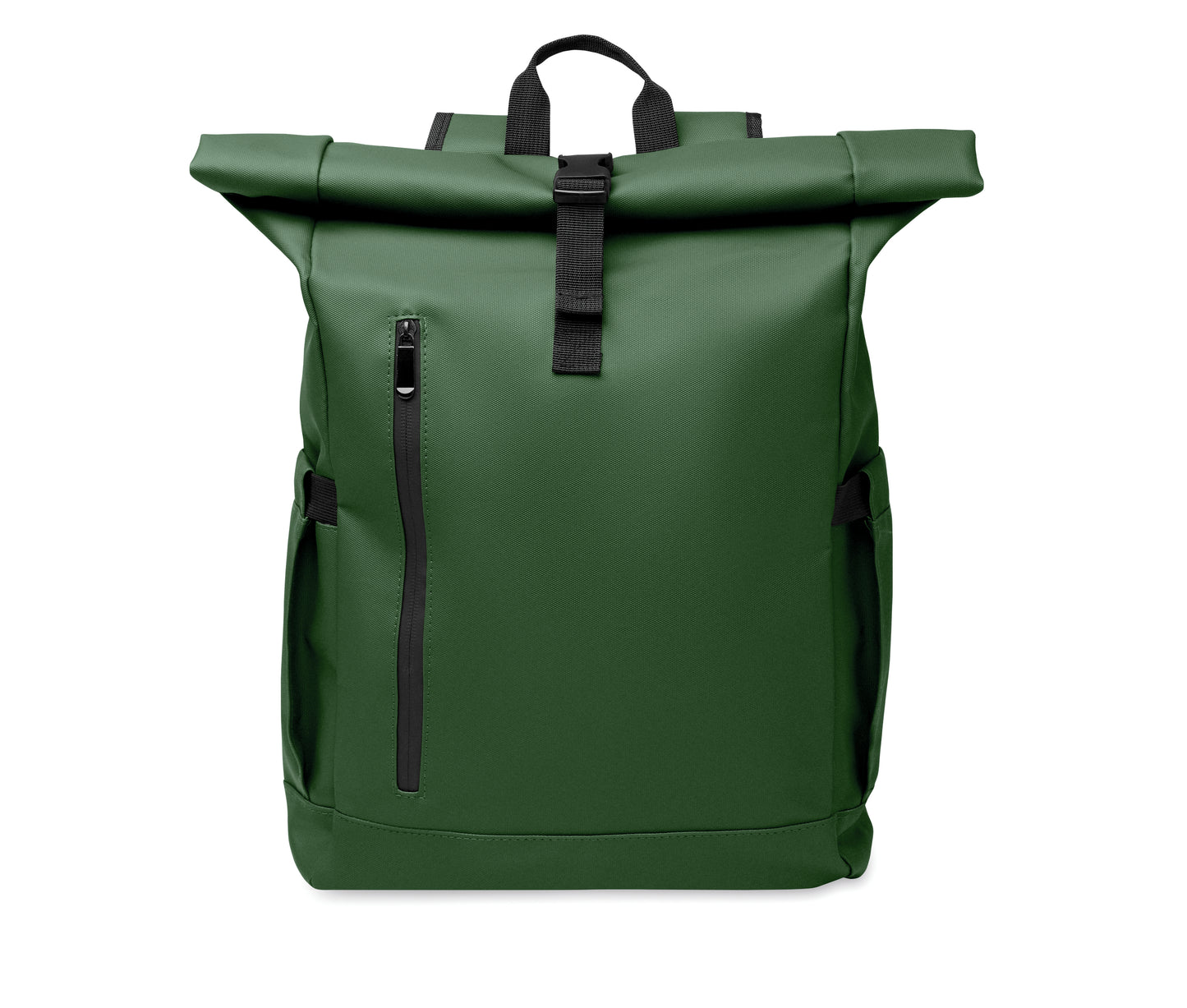 Rolltop-Rucksack aus PU-beschichtetem 600D RPET-Polyester und RPET-Polyesterfutter. 15'' Laptop-Fach. Gepolsterter Netzrücken mit