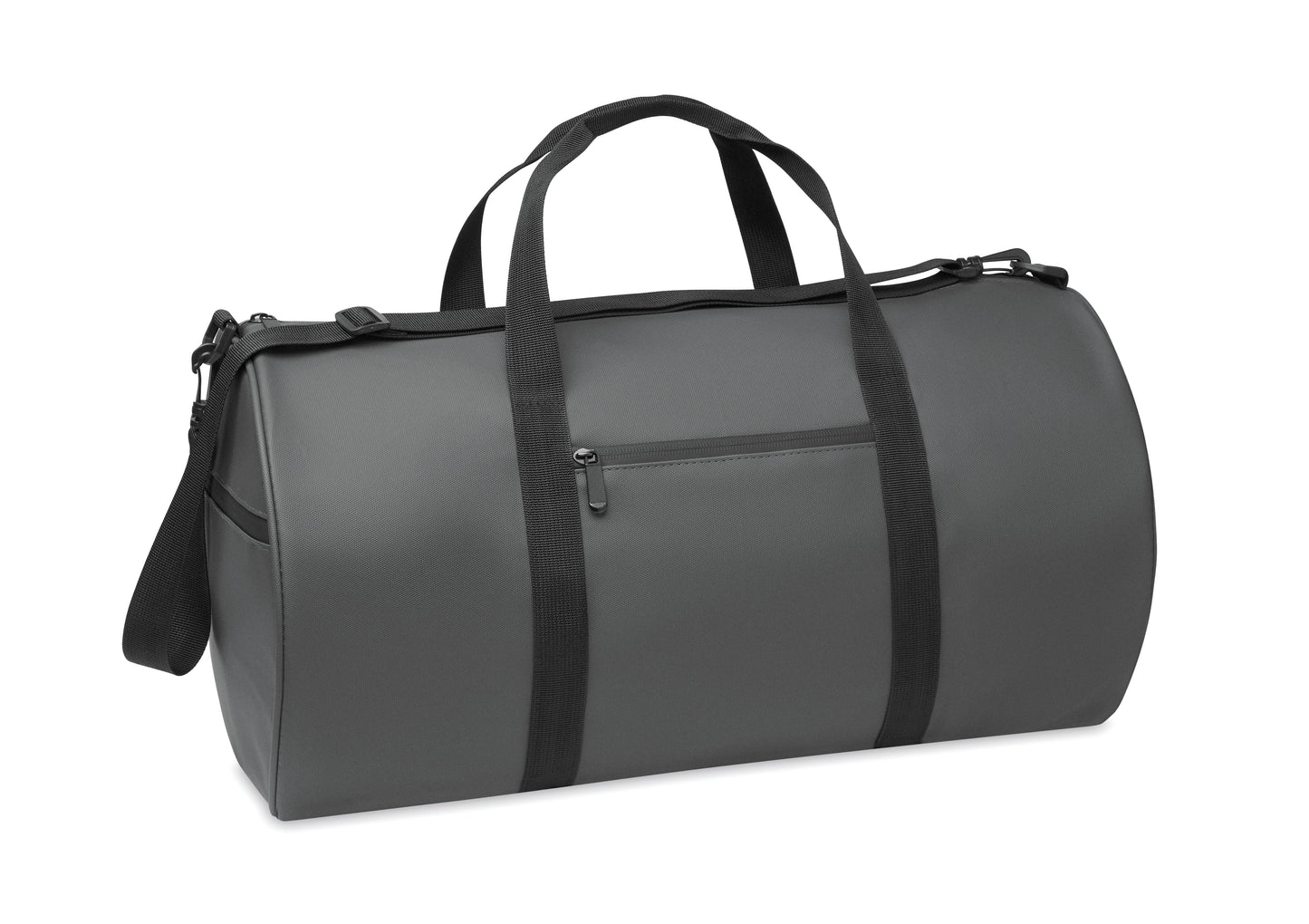 Sport- oder Reisetasche aus 600D RPET Polyester mit PU-Beschichtung. Fronttasche mit Reißverschluss.