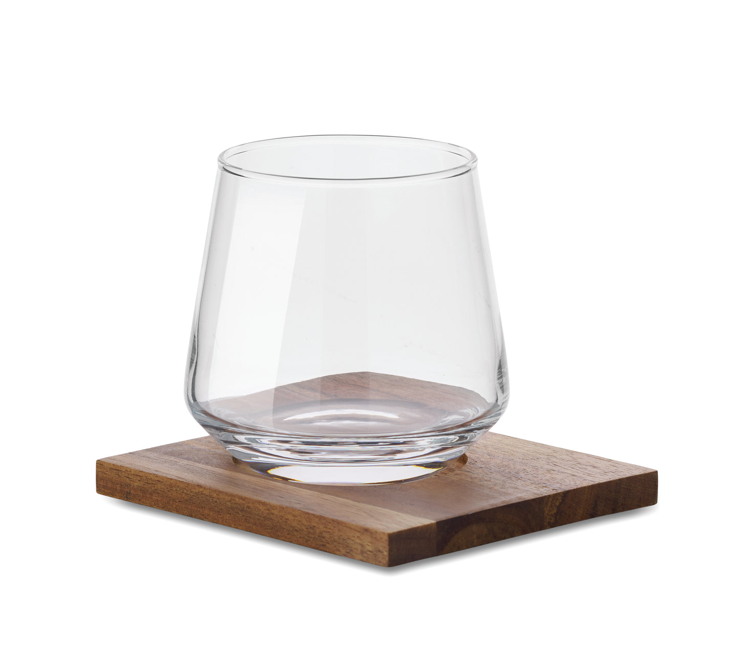 Trinkglas mit Untersetzer aus Akazienholz. Ideal für Whisky oder andere Spirituosen. Füllmenge: