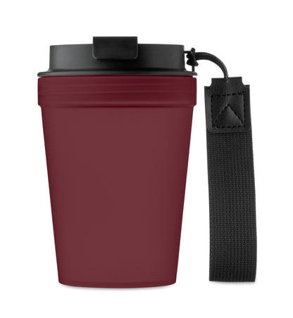 Einwandiger Becher aus PP mit RPET-Polyester-Schlaufe. Auslaufsicher. Füllmenge: 300 ml. Da der