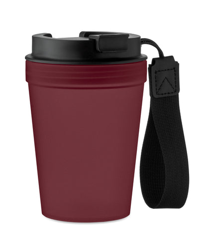 Einwandiger Becher aus PP mit RPET-Polyester-Schlaufe. Auslaufsicher. Füllmenge: 300 ml. Da der
