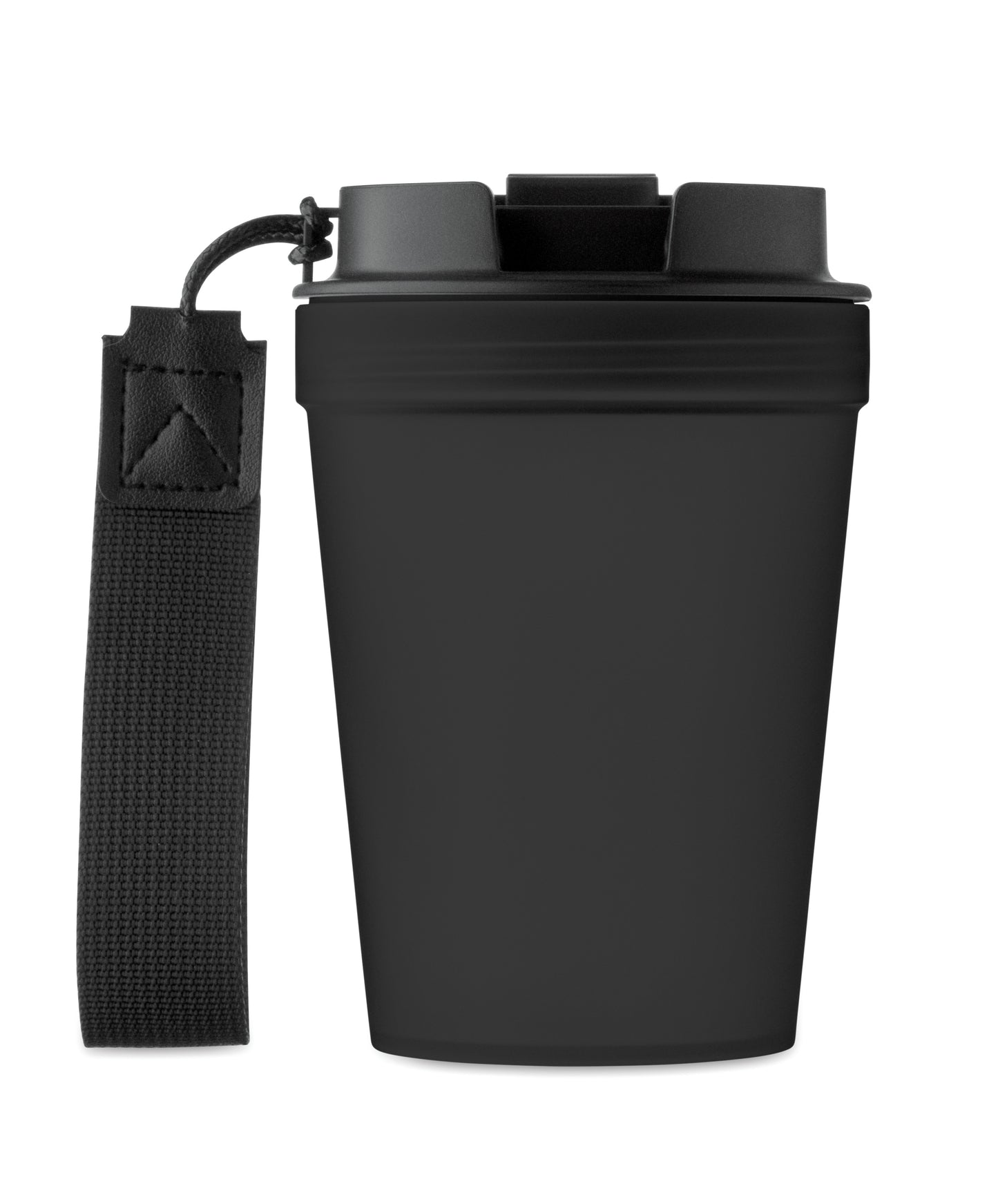 Einwandiger Becher aus PP mit RPET-Polyester-Schlaufe. Auslaufsicher. Füllmenge: 300 ml. Da der