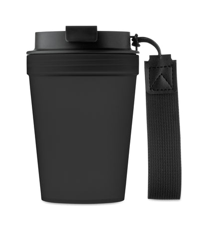 Einwandiger Becher aus PP mit RPET-Polyester-Schlaufe. Auslaufsicher. Füllmenge: 300 ml. Da der