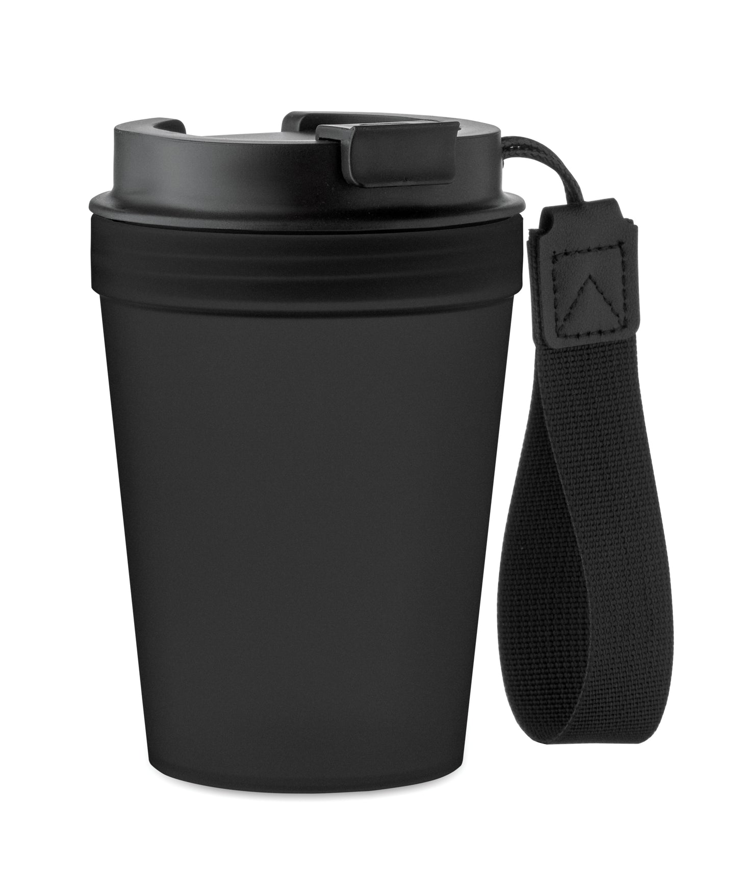 Einwandiger Becher aus PP mit RPET-Polyester-Schlaufe. Auslaufsicher. Füllmenge: 300 ml. Da der