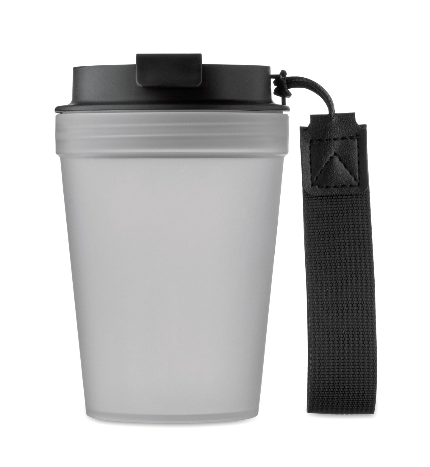 Einwandiger Becher aus PP mit RPET-Polyester-Schlaufe. Auslaufsicher. Füllmenge: 300 ml. Da der