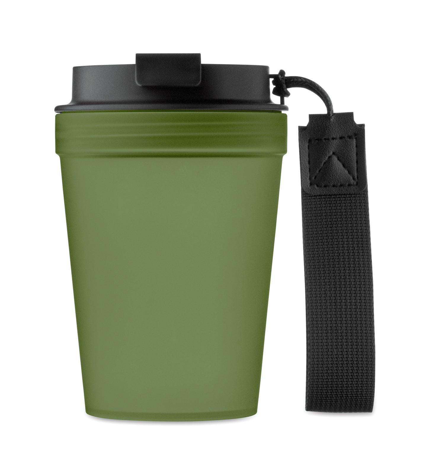 Einwandiger Becher aus PP mit RPET-Polyester-Schlaufe. Auslaufsicher. Füllmenge: 300 ml. Da der