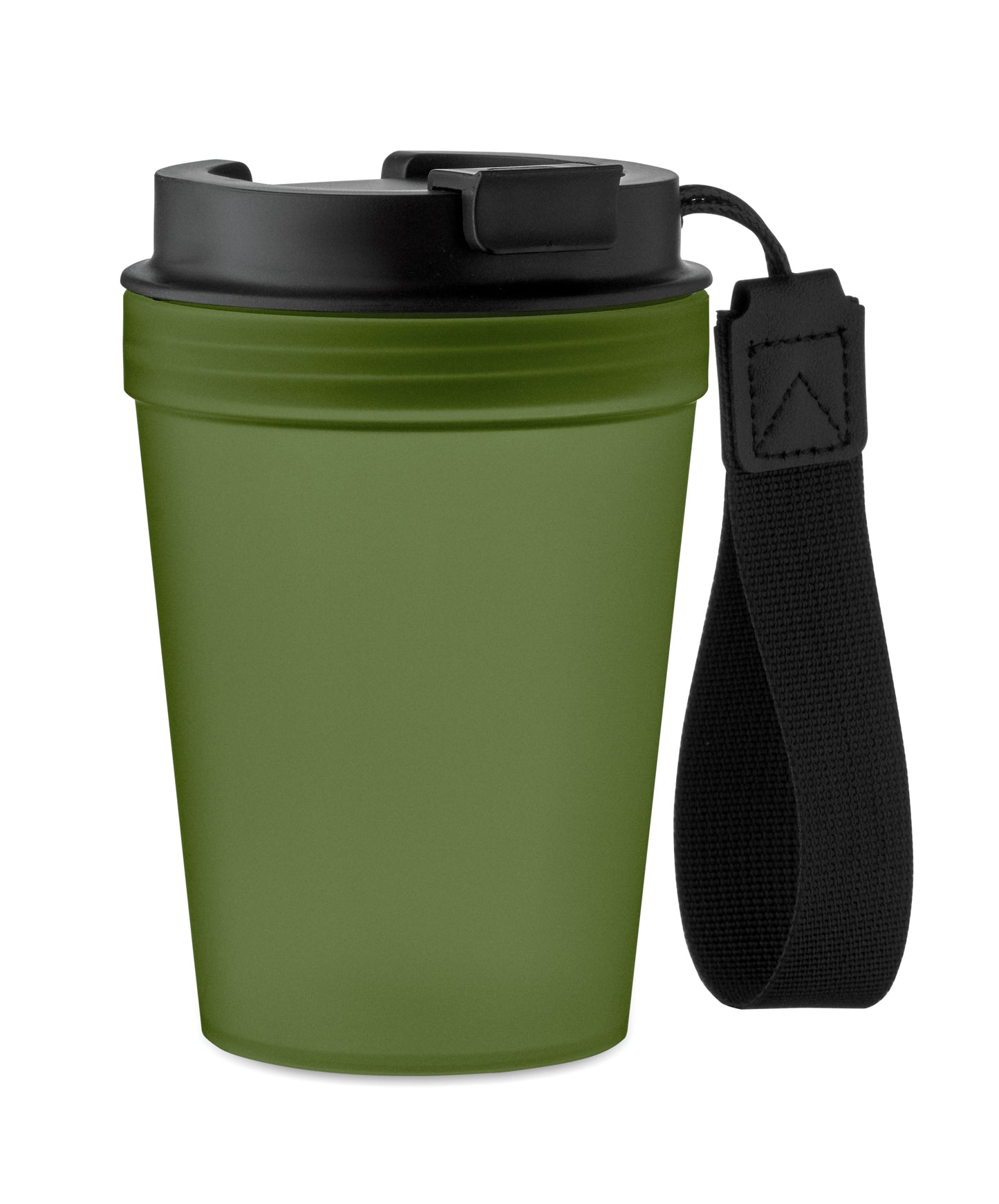 Einwandiger Becher aus PP mit RPET-Polyester-Schlaufe. Auslaufsicher. Füllmenge: 300 ml. Da der