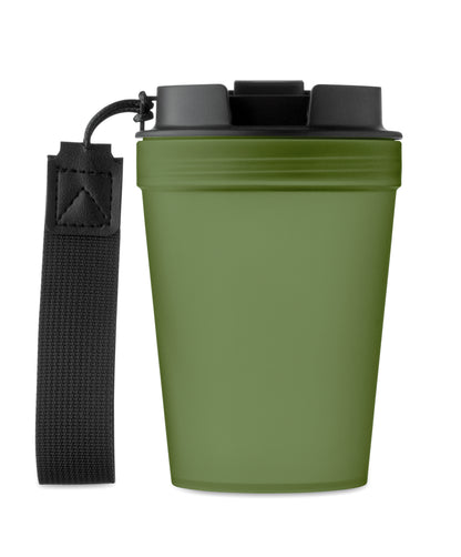 Einwandiger Becher aus PP mit RPET-Polyester-Schlaufe. Auslaufsicher. Füllmenge: 300 ml. Da der