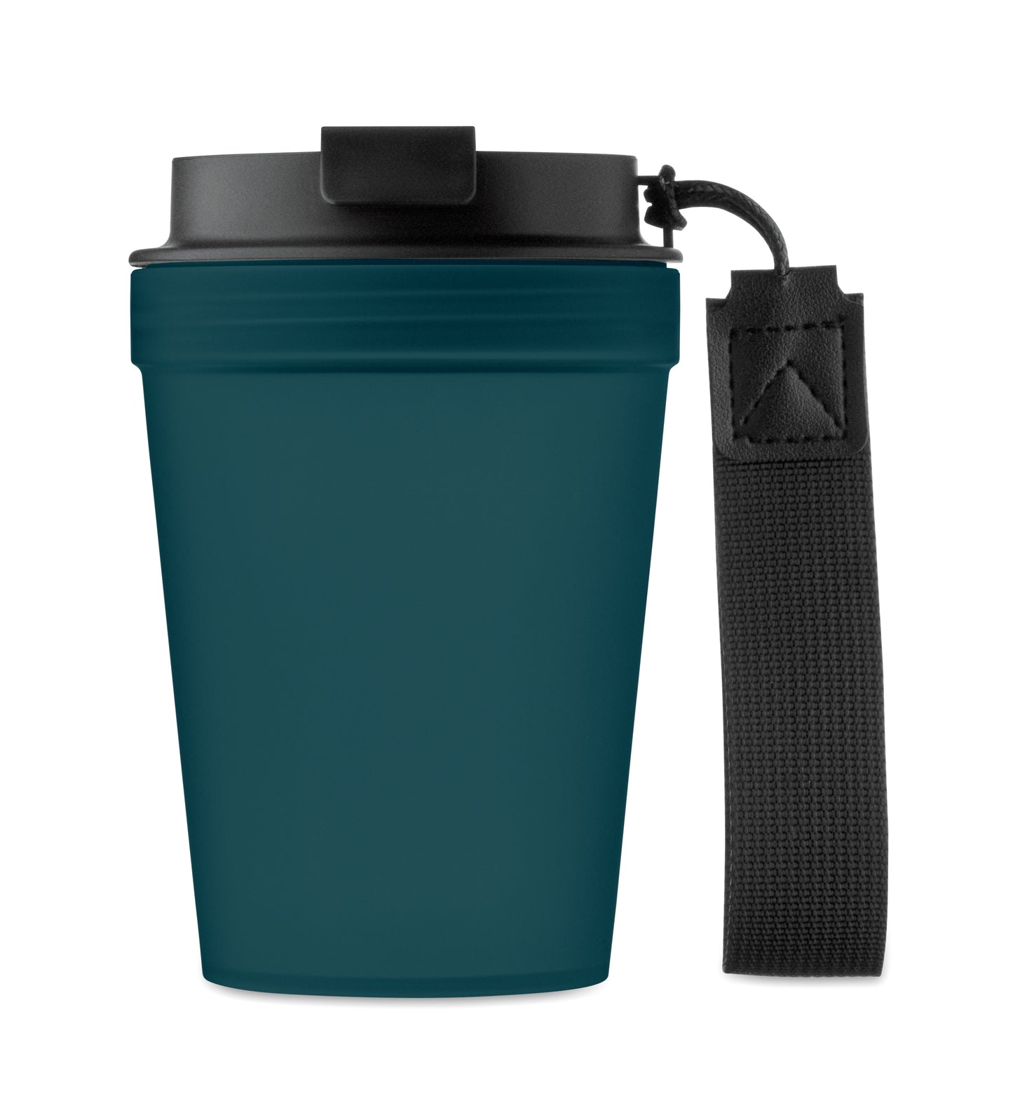 Einwandiger Becher aus PP mit RPET-Polyester-Schlaufe. Auslaufsicher. Füllmenge: 300 ml. Da der