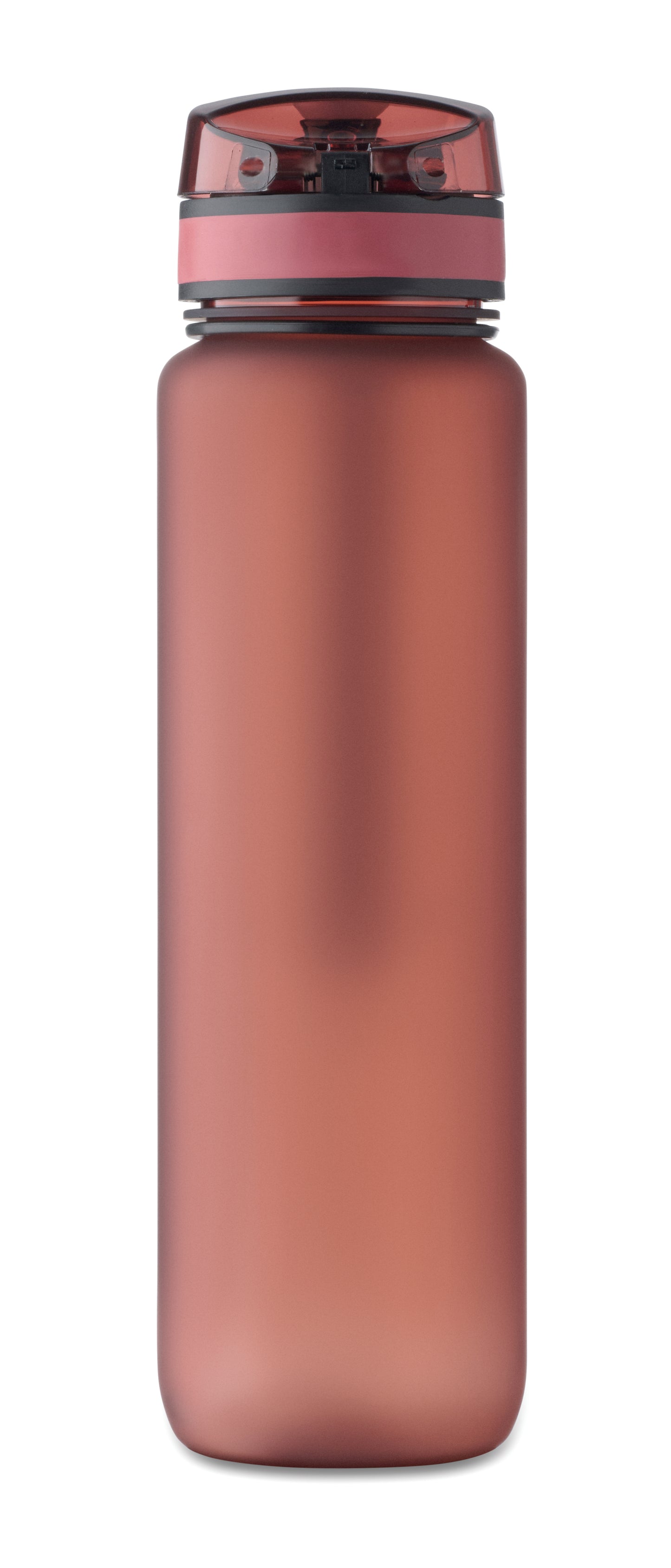 Sport-Trinkflasche aus RPET. Motivierende Zeitmarkierung einhändig zu öffnender Flip-Top-Deckel Sicherheitsverschluss und Trageriemen.