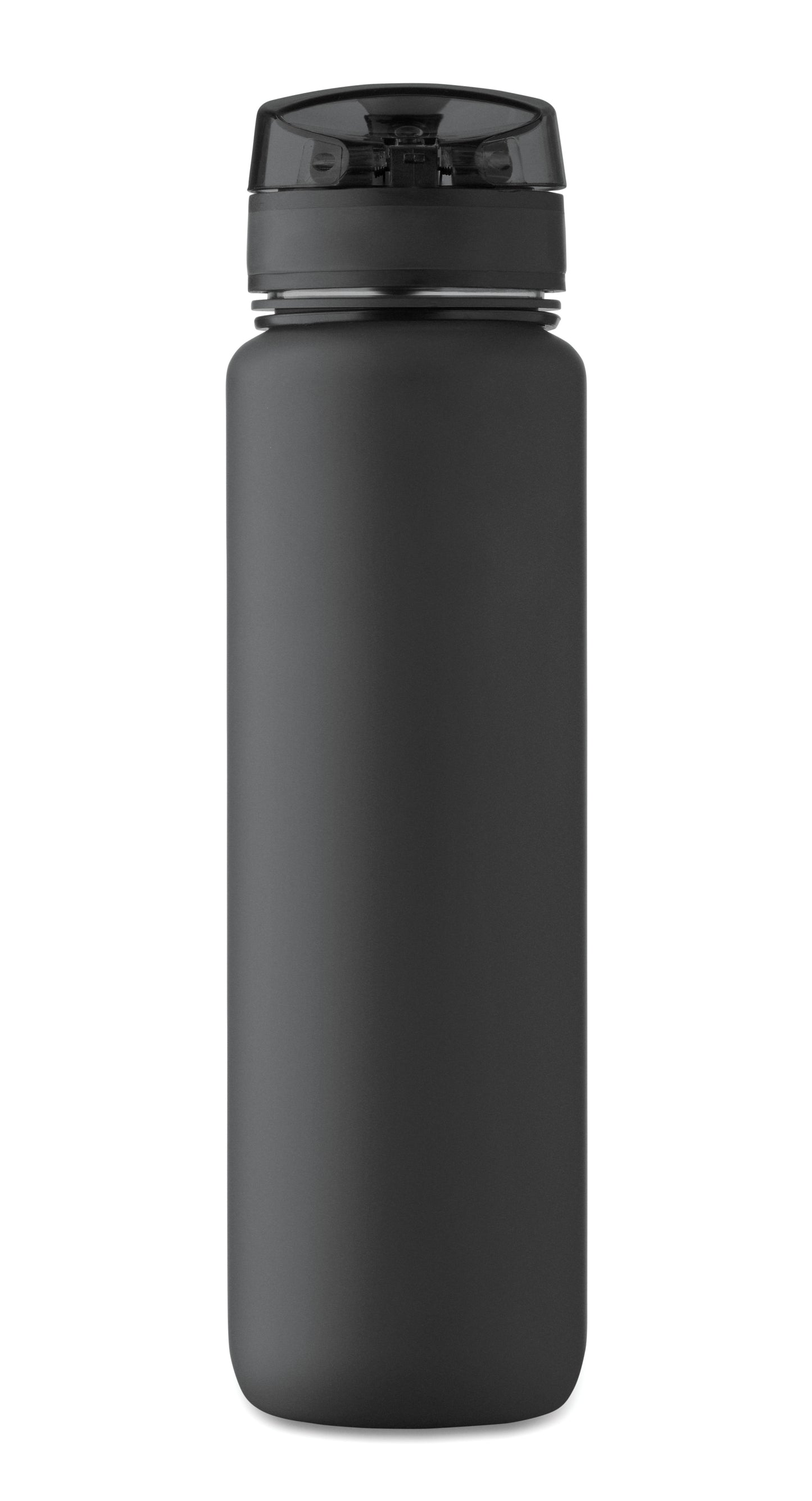 Sport-Trinkflasche aus RPET. Motivierende Zeitmarkierung einhändig zu öffnender Flip-Top-Deckel Sicherheitsverschluss und Trageriemen.