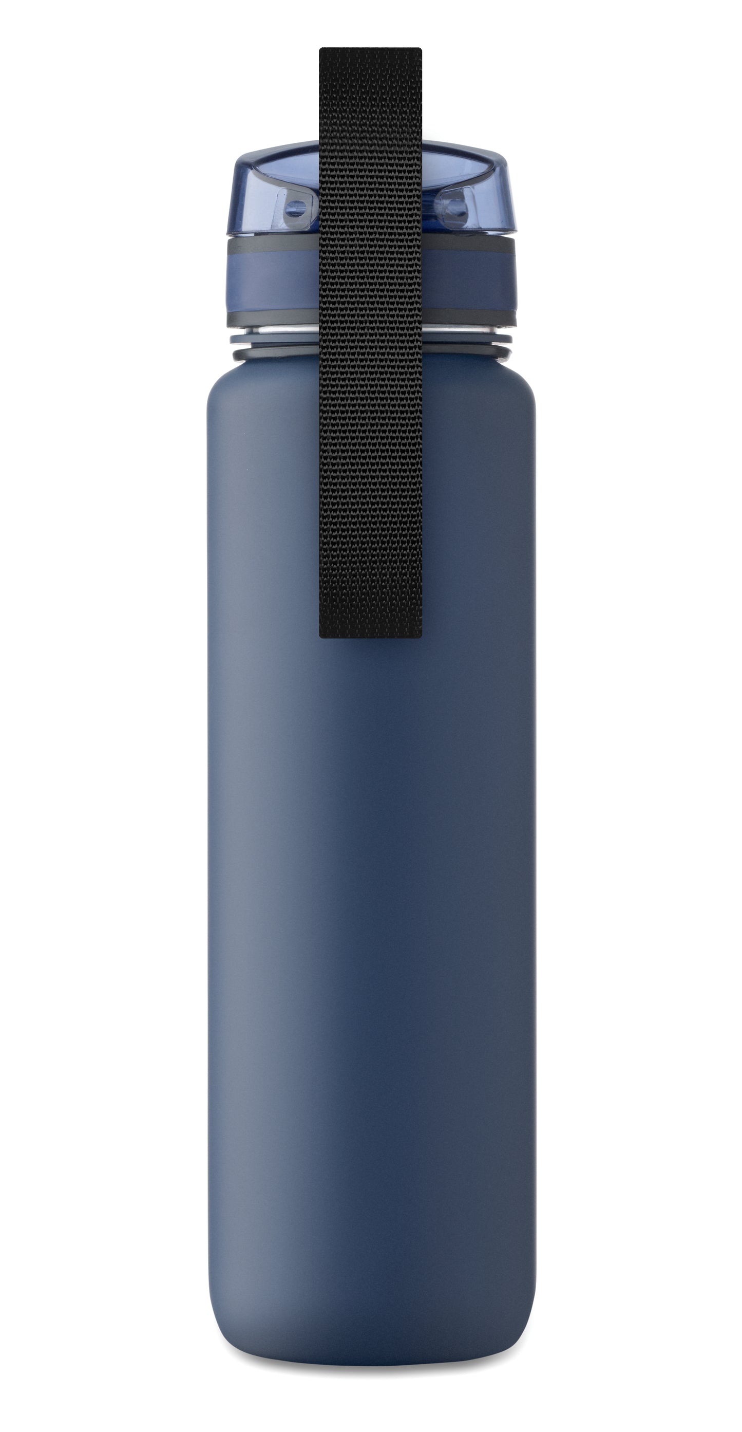 Sport-Trinkflasche aus RPET. Motivierende Zeitmarkierung einhändig zu öffnender Flip-Top-Deckel Sicherheitsverschluss und Trageriemen.