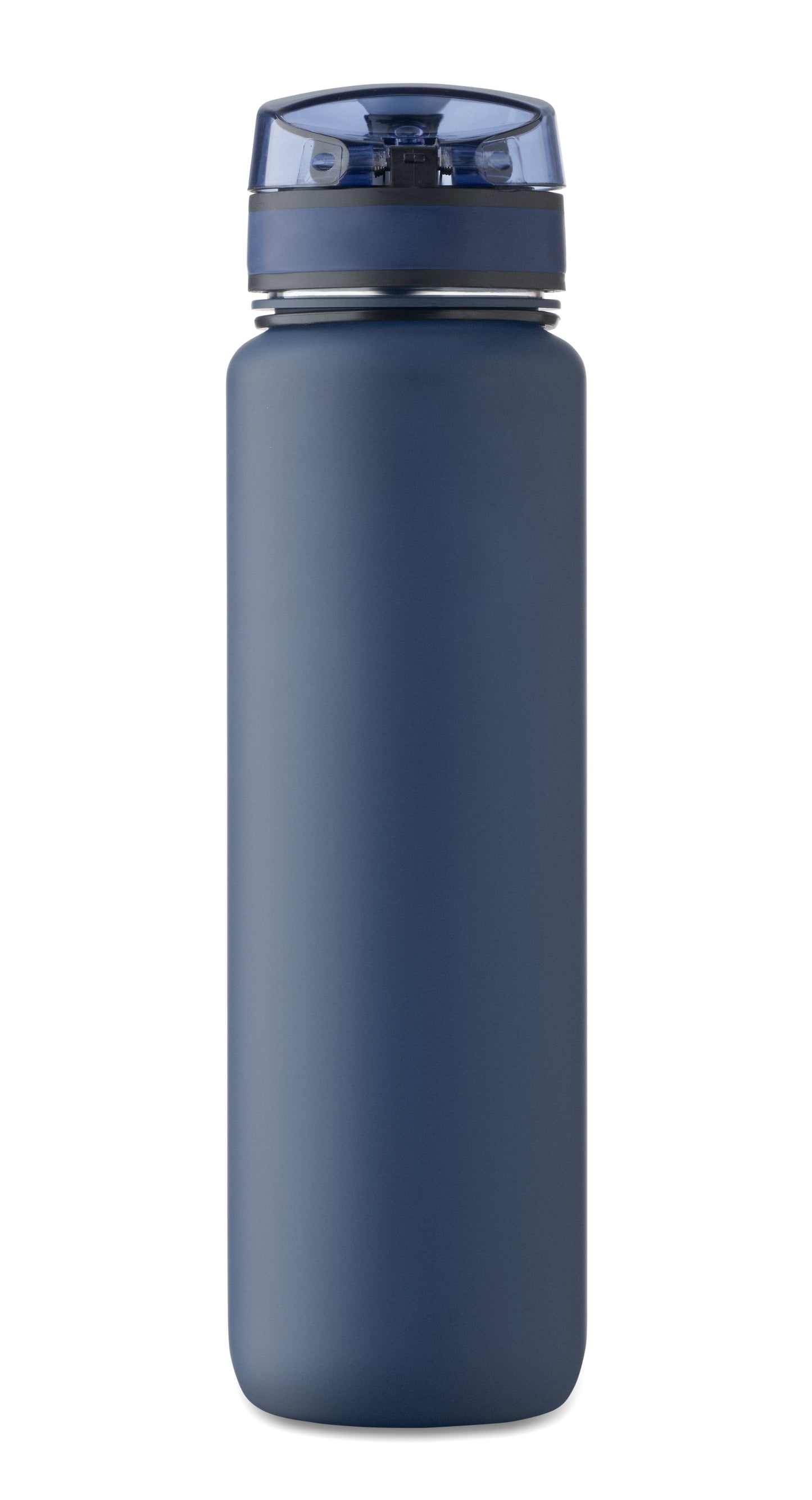 Sport-Trinkflasche aus RPET. Motivierende Zeitmarkierung einhändig zu öffnender Flip-Top-Deckel Sicherheitsverschluss und Trageriemen.