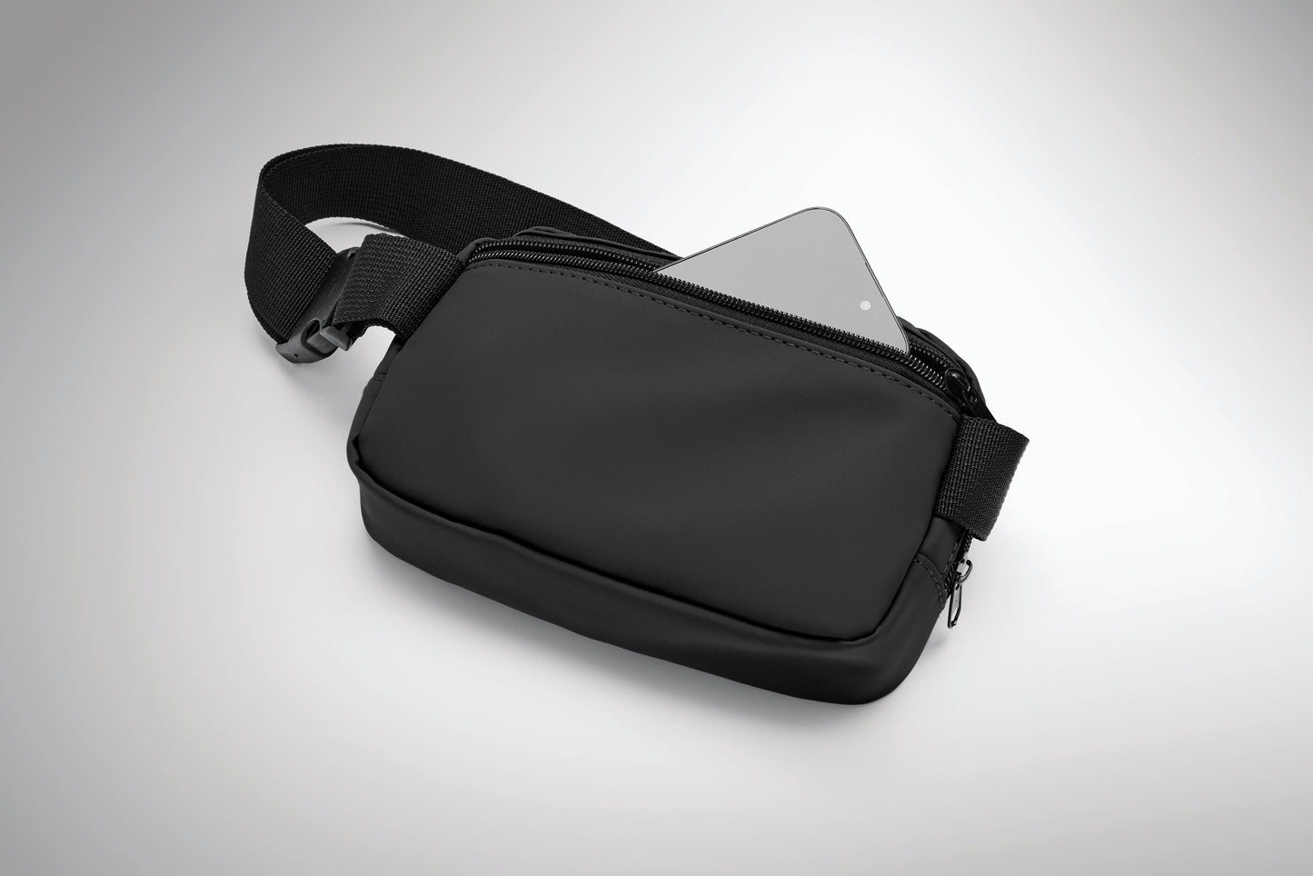 Gürteltasche (Crossbody-Tasche) aus soften PU mit 210D RPET Polyester-Futter. Haupttasche mit Reißverschluss