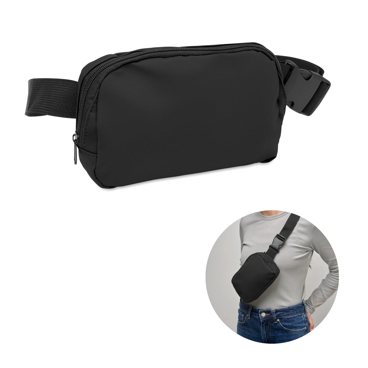 Gürteltasche (Crossbody-Tasche) aus soften PU mit 210D RPET Polyester-Futter. Haupttasche mit Reißverschluss