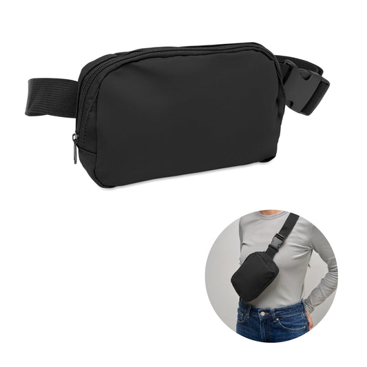 Gürteltasche (Crossbody-Tasche) aus soften PU mit 210D RPET Polyester-Futter. Haupttasche mit Reißverschluss