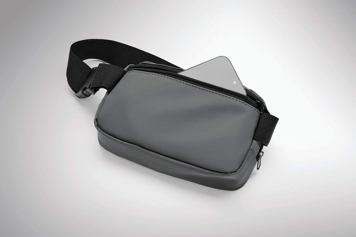 Gürteltasche (Crossbody-Tasche) aus soften PU mit 210D RPET Polyester-Futter. Haupttasche mit Reißverschluss
