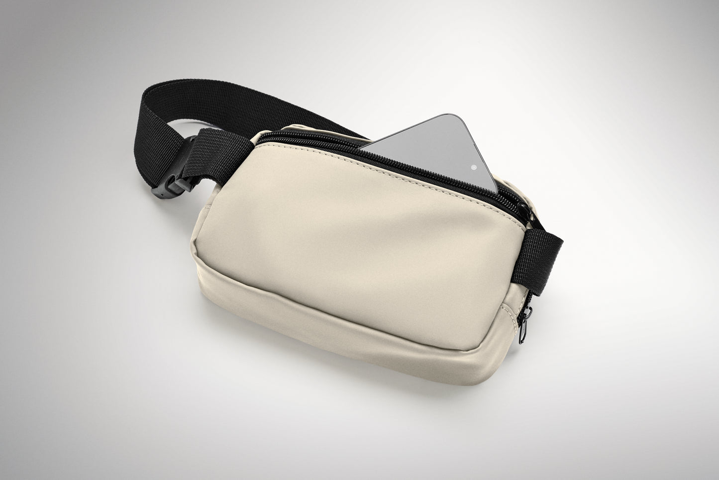 Gürteltasche (Crossbody-Tasche) aus soften PU mit 210D RPET Polyester-Futter. Haupttasche mit Reißverschluss