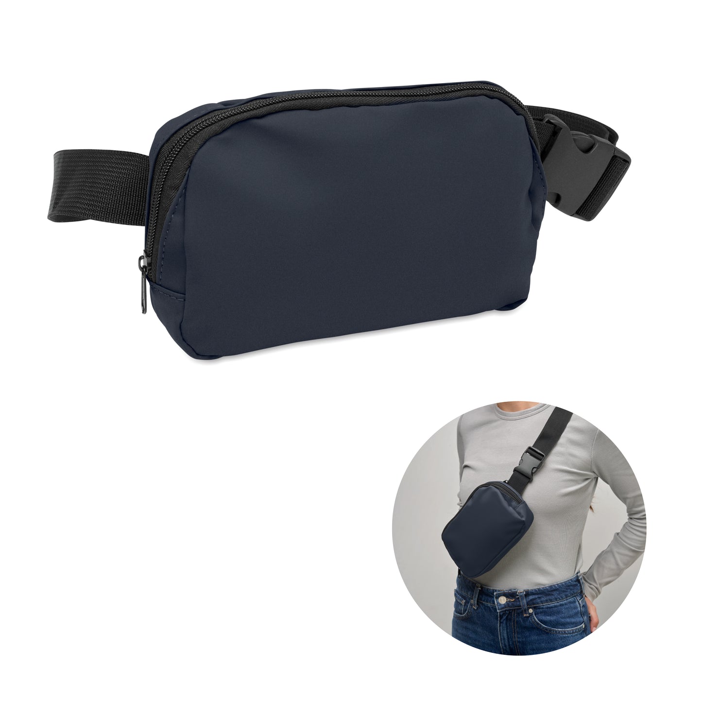 Gürteltasche (Crossbody-Tasche) aus soften PU mit 210D RPET Polyester-Futter. Haupttasche mit Reißverschluss