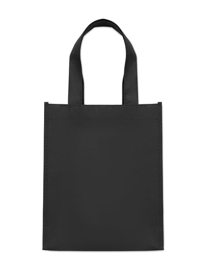 Kleine Geschenk- oder Goodie-Tasche mit kurzen Tragegriffen und Bodenfalte. RPET-Non Woven 80