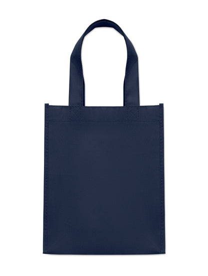 Kleine Geschenk- oder Goodie-Tasche mit kurzen Tragegriffen und Bodenfalte. RPET-Non Woven 80
