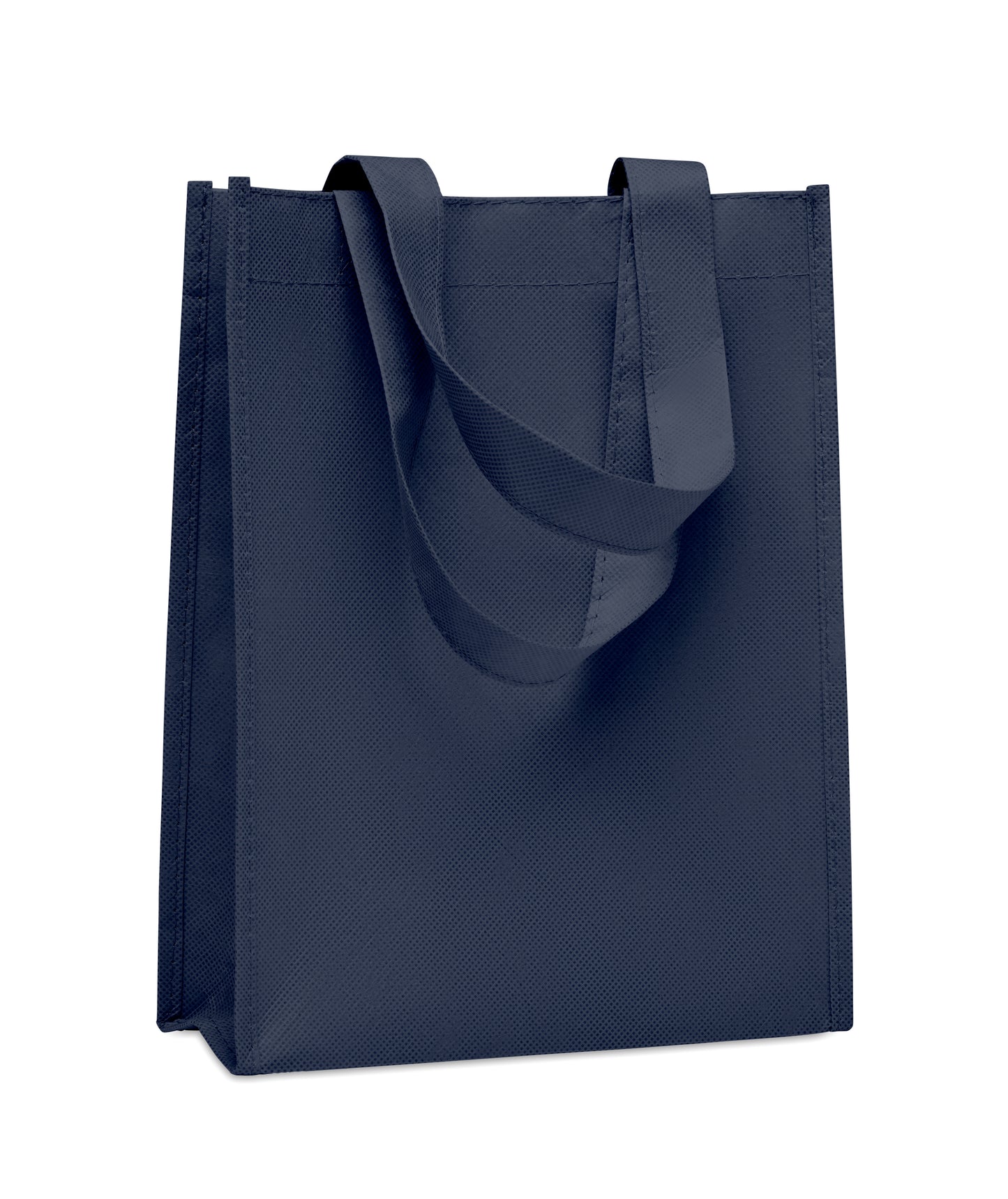 Kleine Geschenk- oder Goodie-Tasche mit kurzen Tragegriffen und Bodenfalte. RPET-Non Woven 80