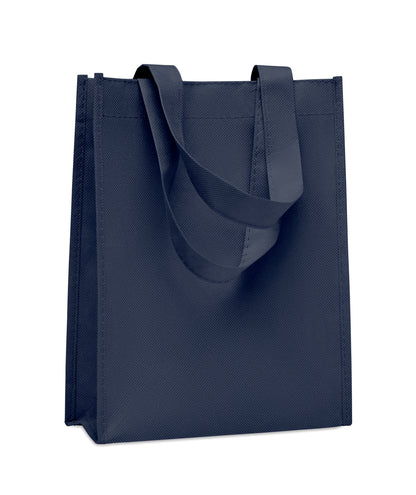 Kleine Geschenk- oder Goodie-Tasche mit kurzen Tragegriffen und Bodenfalte. RPET-Non Woven 80