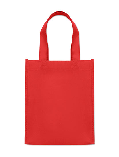Kleine Geschenk- oder Goodie-Tasche mit kurzen Tragegriffen und Bodenfalte. RPET-Non Woven 80