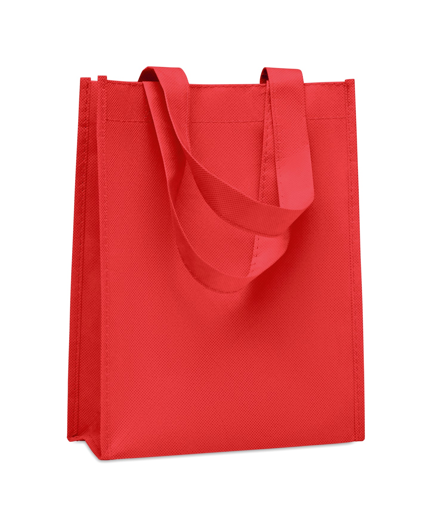 Kleine Geschenk- oder Goodie-Tasche mit kurzen Tragegriffen und Bodenfalte. RPET-Non Woven 80