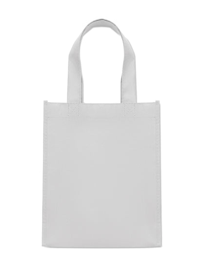 Kleine Geschenk- oder Goodie-Tasche mit kurzen Tragegriffen und Bodenfalte. RPET-Non Woven 80