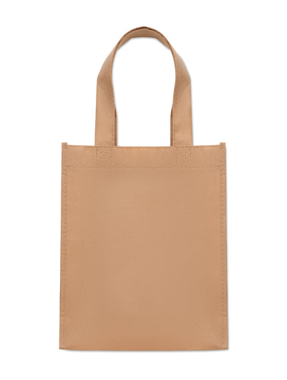 Kleine Geschenk- oder Goodie-Tasche mit kurzen Tragegriffen und Bodenfalte. RPET-Non Woven 80