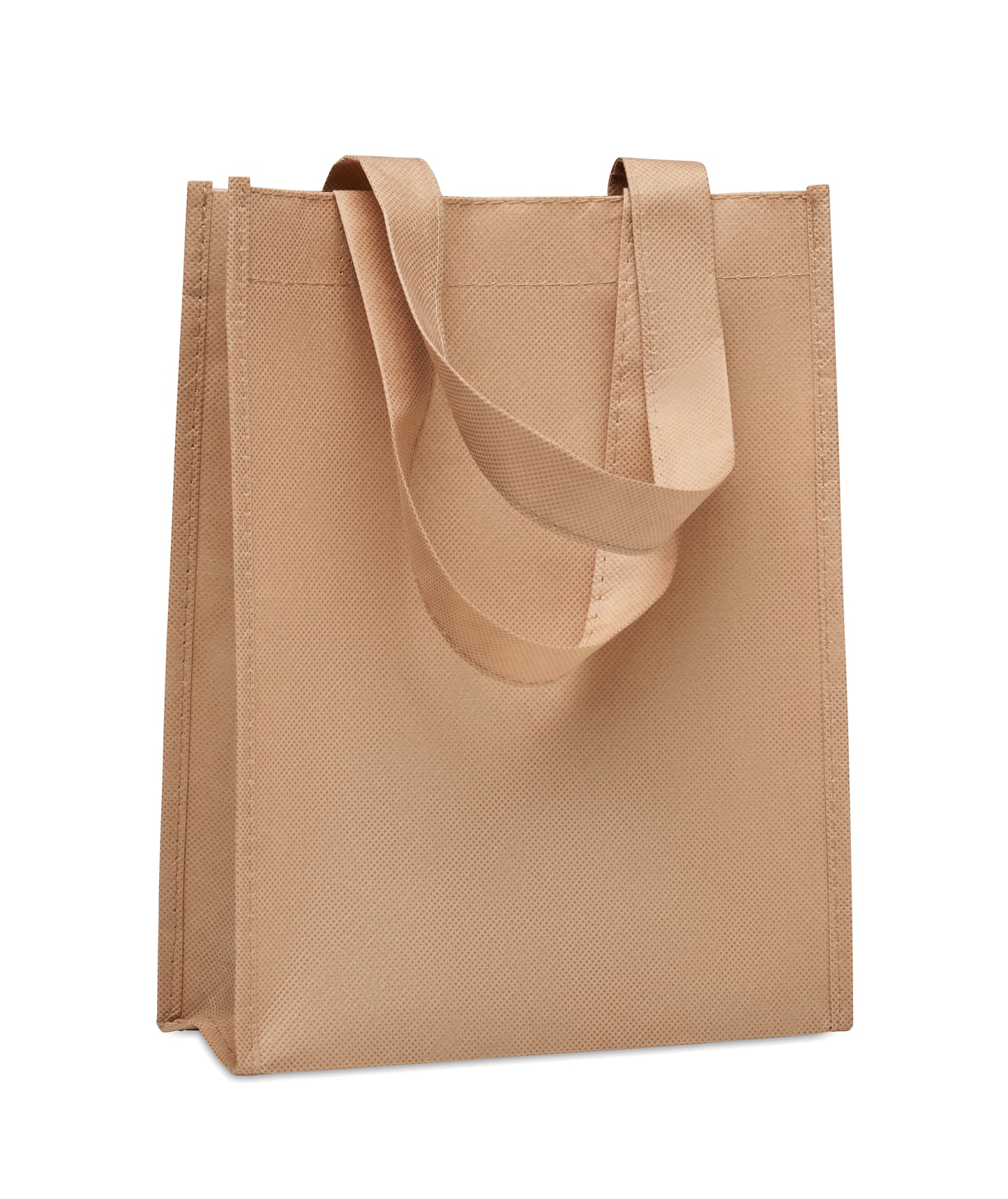 Kleine Geschenk- oder Goodie-Tasche mit kurzen Tragegriffen und Bodenfalte. RPET-Non Woven 80