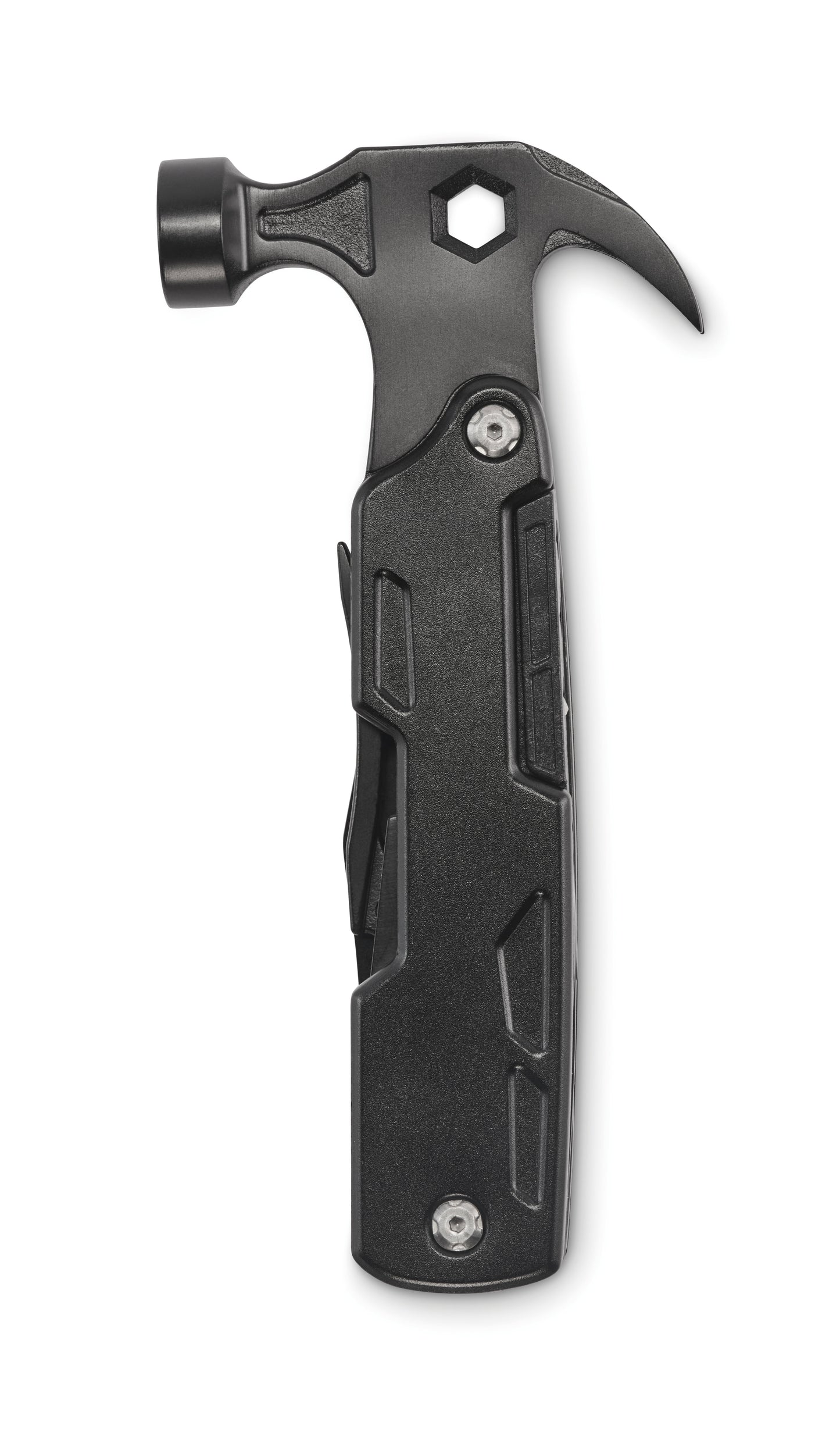 14in1-Multitool-Hammer in Edelstahl mit Aluminiumgriff. Inkl. Nagelzange Sechskantschlüssel Sägemesser Stahlfeile div. Schraubendreher