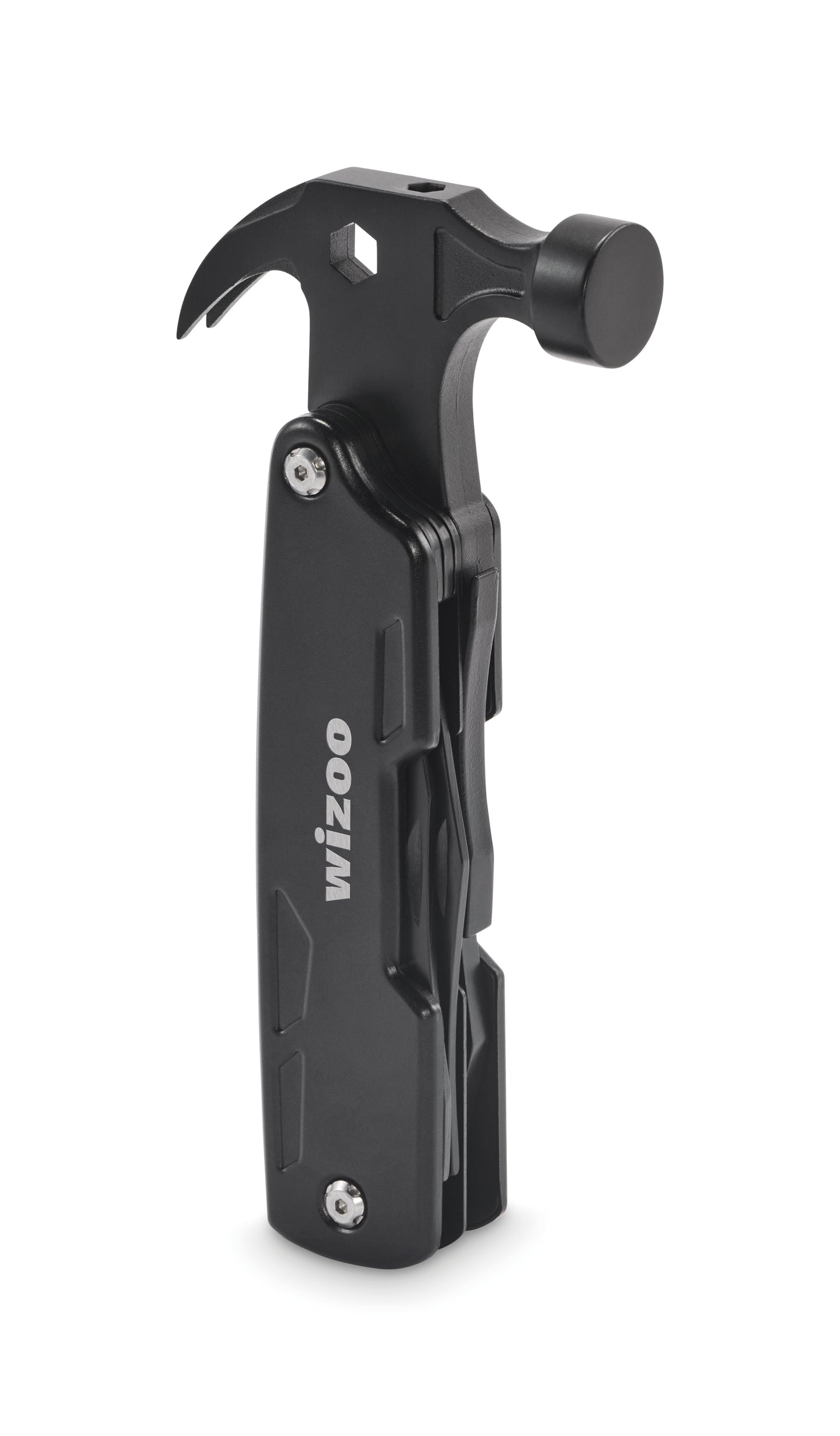 14in1-Multitool-Hammer in Edelstahl mit Aluminiumgriff. Inkl. Nagelzange Sechskantschlüssel Sägemesser Stahlfeile div. Schraubendreher