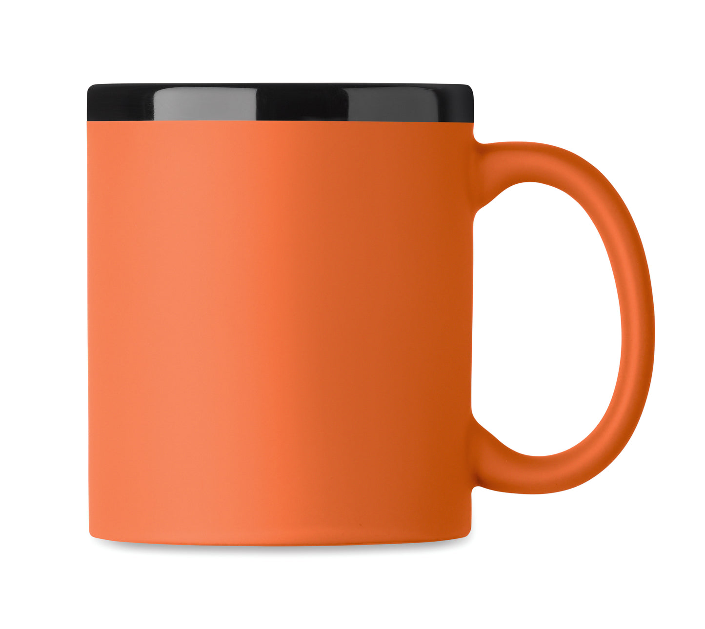 Keramikbecher mit Soft-Touch-Oberfläche und schwarzer Innenseite/Rand. Ideal für Gravur. Füllmenge: 300 ml.