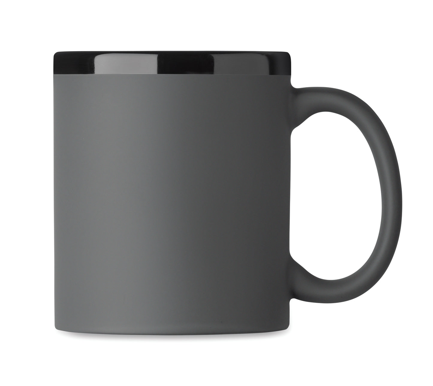 Keramikbecher mit Soft-Touch-Oberfläche und schwarzer Innenseite/Rand. Ideal für Gravur. Füllmenge: 300 ml.