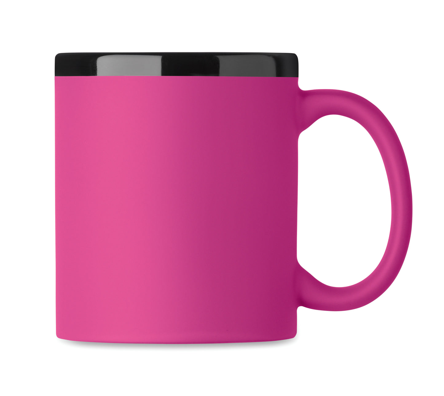 Keramikbecher mit Soft-Touch-Oberfläche und schwarzer Innenseite/Rand. Ideal für Gravur. Füllmenge: 300 ml.
