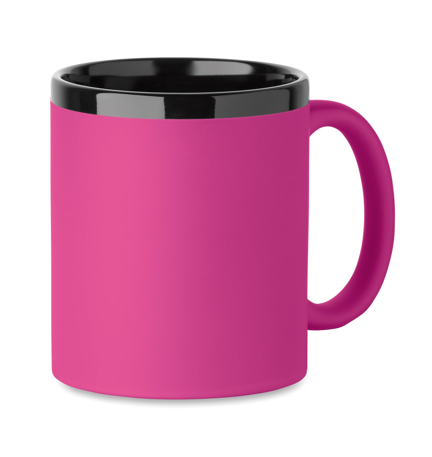 Keramikbecher mit Soft-Touch-Oberfläche und schwarzer Innenseite/Rand. Ideal für Gravur. Füllmenge: 300 ml.