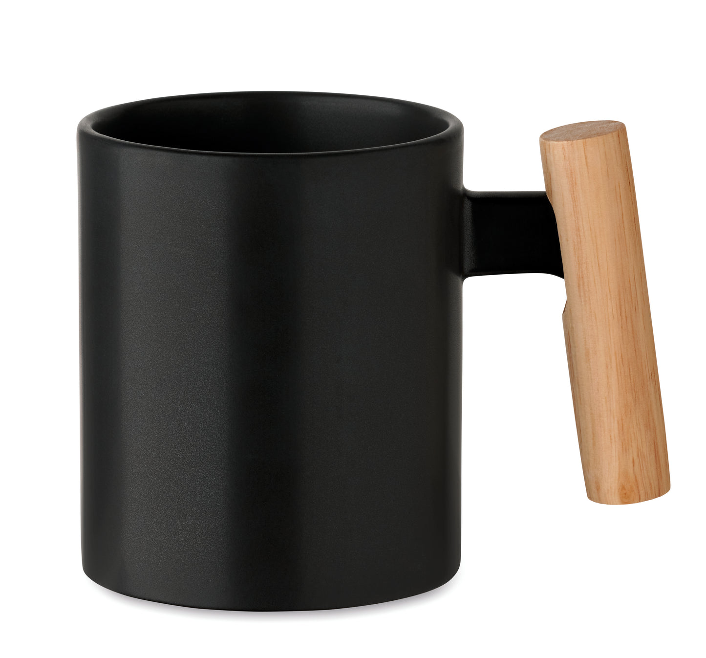 Becher aus Keramik mit Griff aus Holz. Füllmenge: 320 ml. Einzeln verpackt