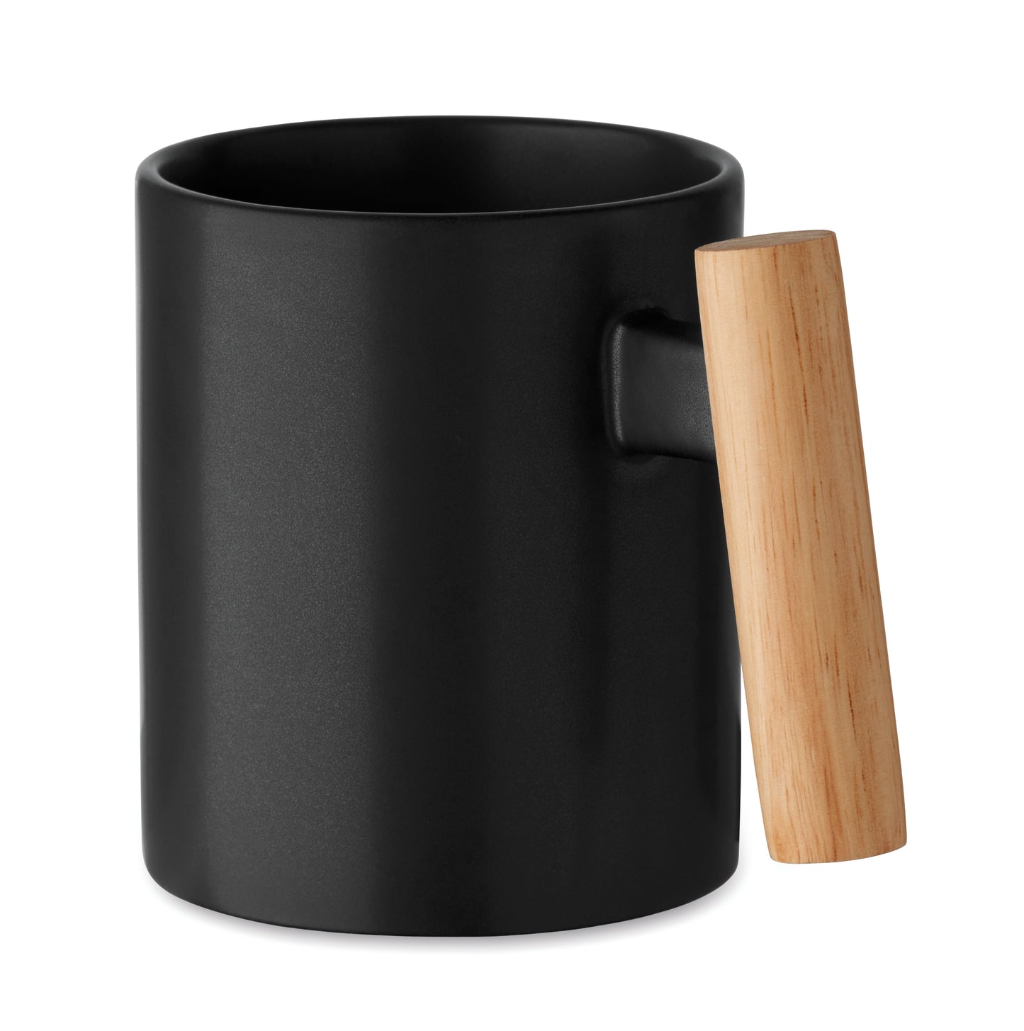 Becher aus Keramik mit Griff aus Holz. Füllmenge: 320 ml. Einzeln verpackt