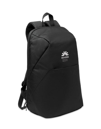Diebstahlsicherer 15'' Laptop-Rucksack aus 600D RPET-Polyester. Rückseitiges Hauptfach diverse Fächer davon ein
