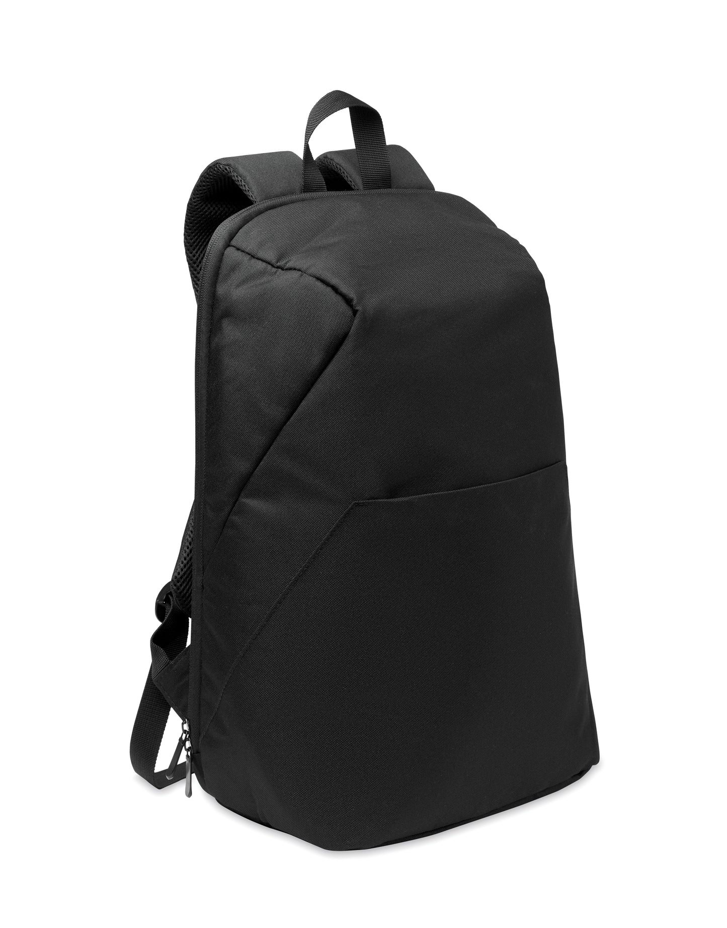 Diebstahlsicherer 15'' Laptop-Rucksack aus 600D RPET-Polyester. Rückseitiges Hauptfach diverse Fächer davon ein
